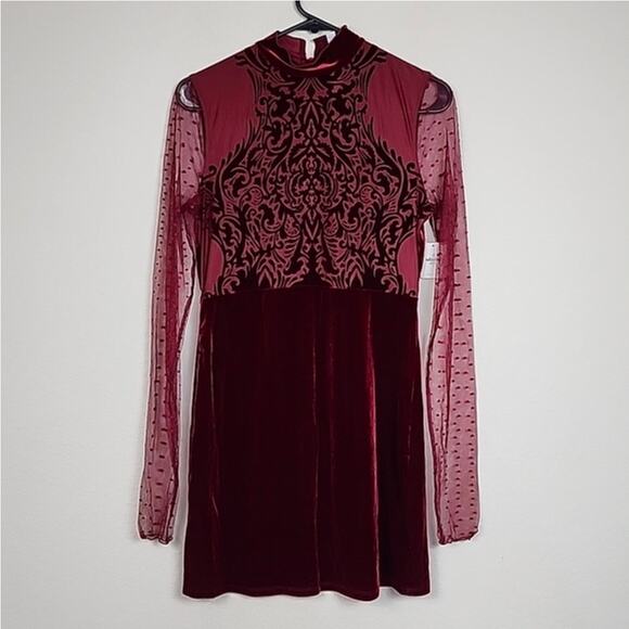 Free People Dresses & Skirts - NWT Free People Red Velvet Damask Velour Mini Dress